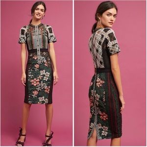 Byron Lars Black and Green Floral Midi Dress